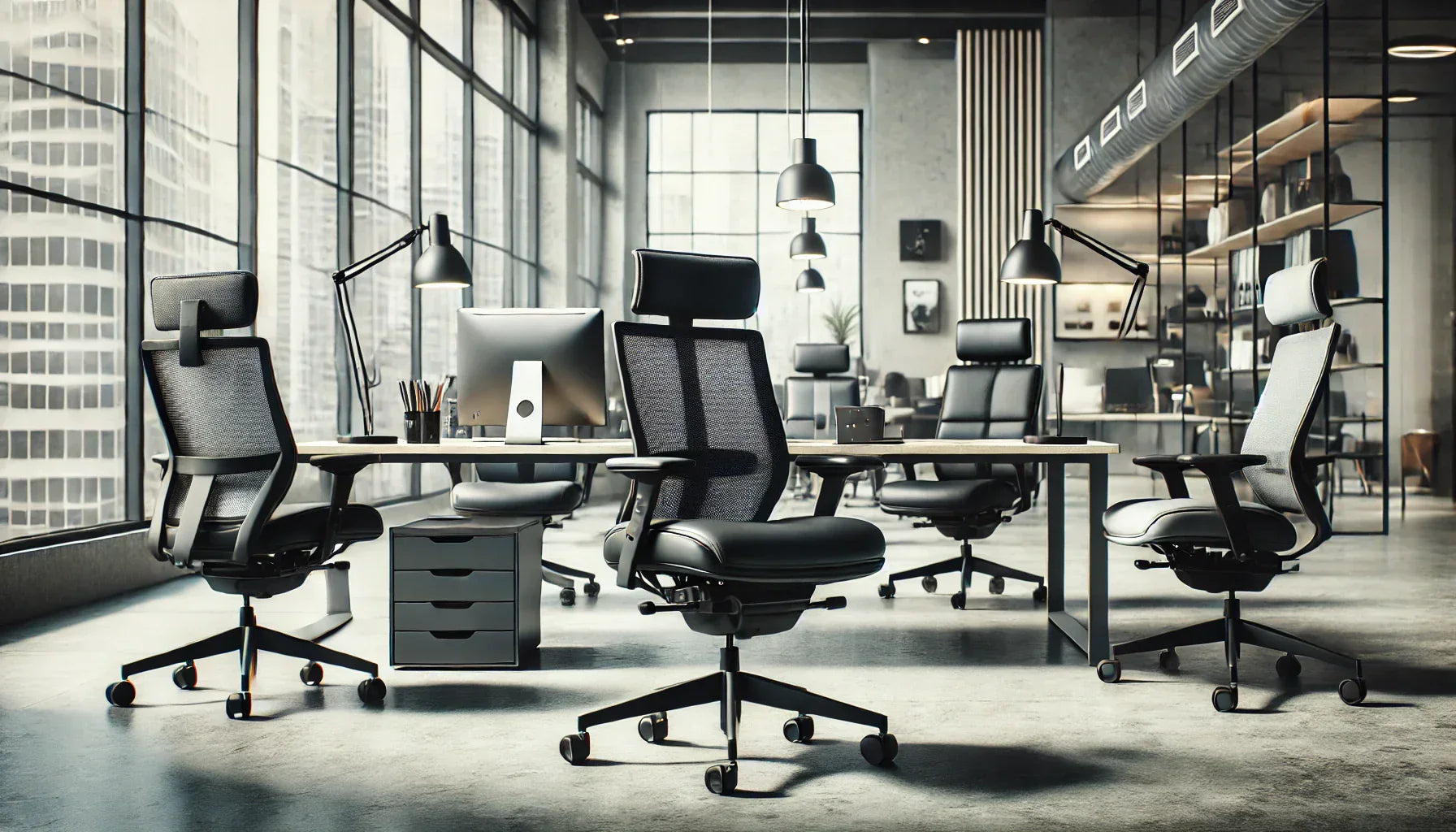 Medium-back office chair with adjustable arms featuring black mesh back and cushioned seat.