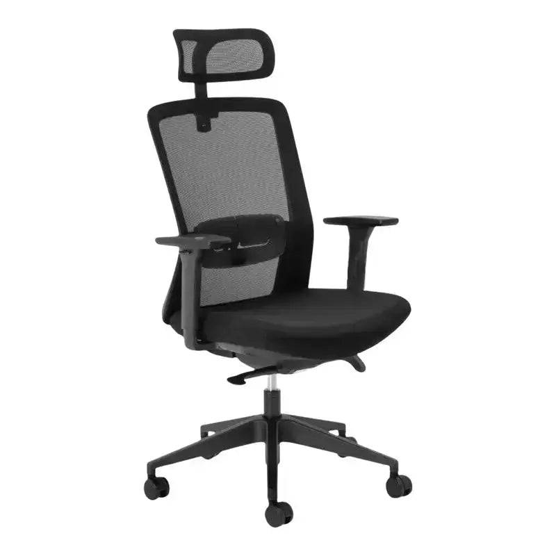 Black mesh Ergo Therapy High-Back Office Chair with adjustable headrest and armrests