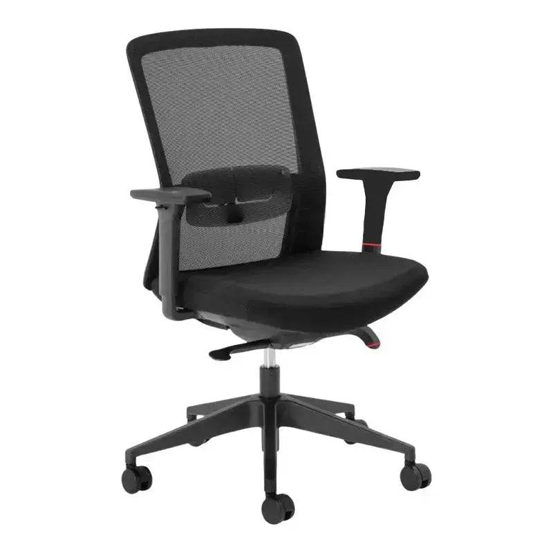 Black mesh-back Ergo Therapy Medium-Back Office Chair with wheels and adjustable armrests