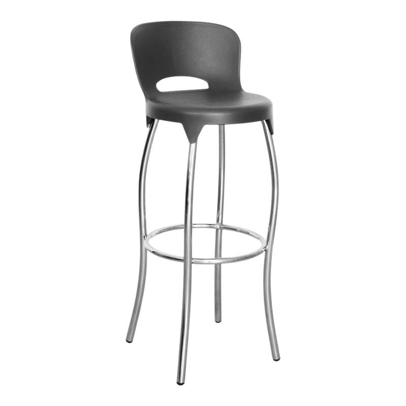 Asteroid Bar Chair featuring sleek black seat and chrome metal legs for modern decor