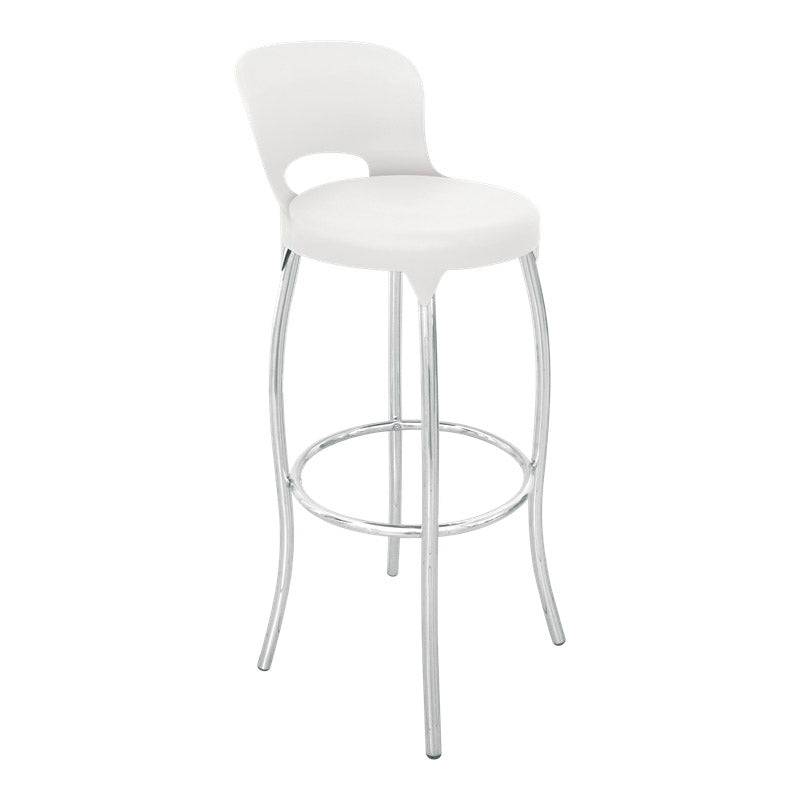 White upholstered Asteroid Bar Chair with chrome legs and footrest for stylish seating