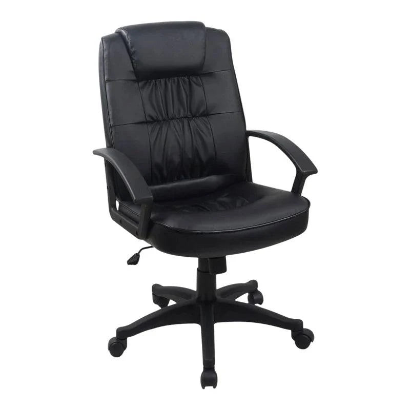 Black leather Brooklyn Medium-Back Office Chair with padded armrests and wheeled base