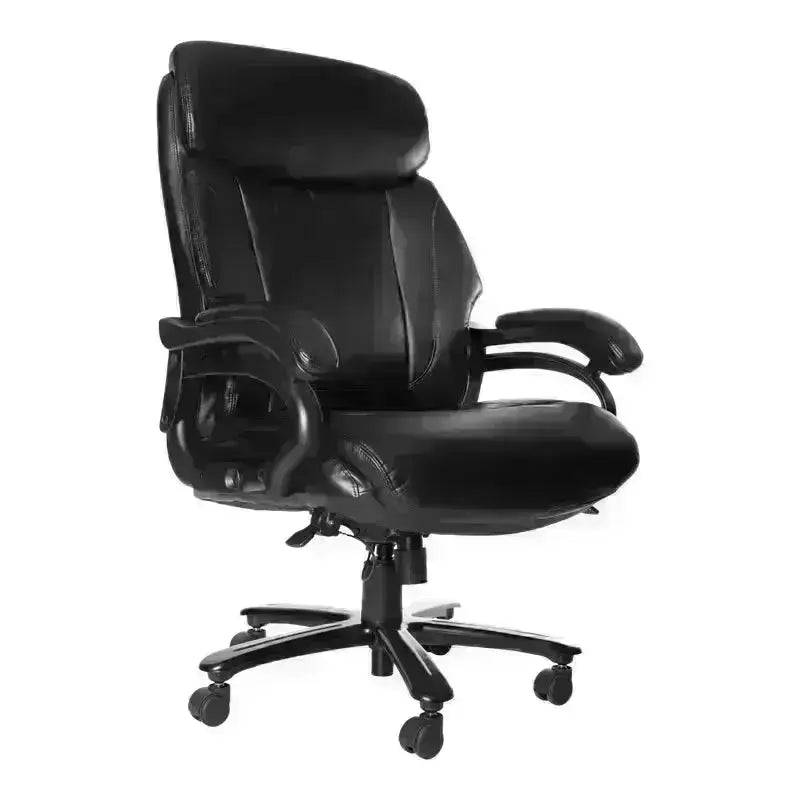 Black Leather Heavy-Duty High-Back Office Chair with Wheels and Padded Armrests