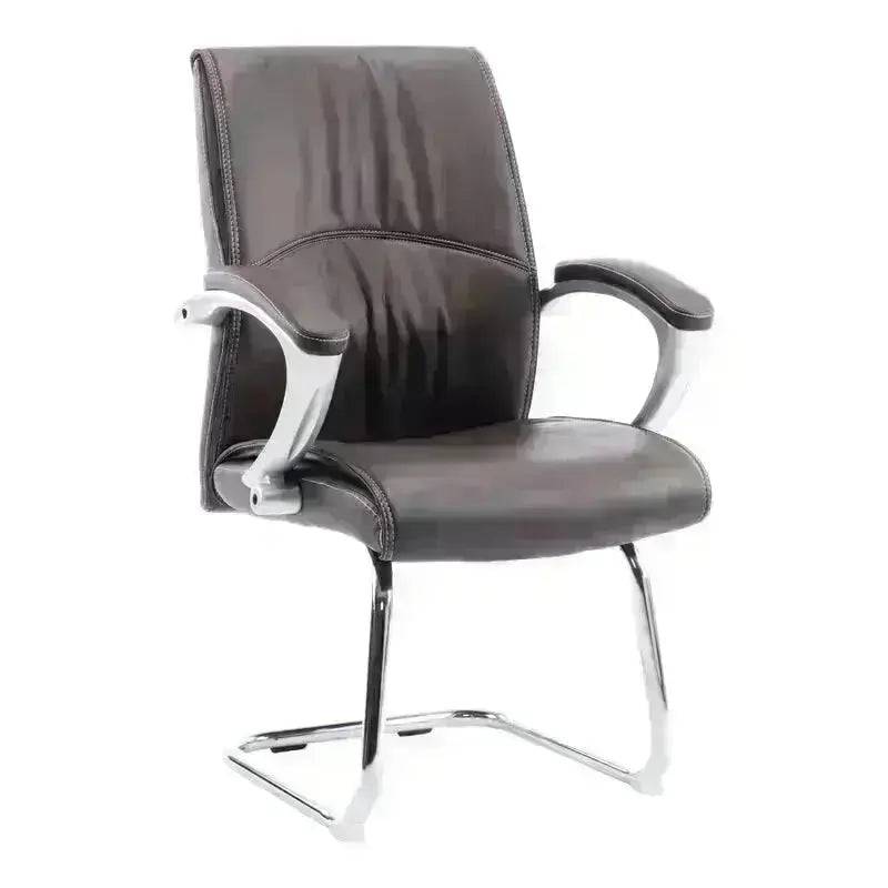 Brown Leather Visitor Office Chair with Chrome Base and Armrests for Big Guys Visitor