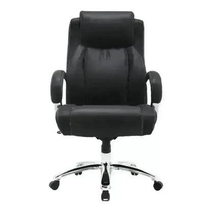 Black Leather High-Back Office Chair with Chrome Base and Armrests for Ultimate Comfort