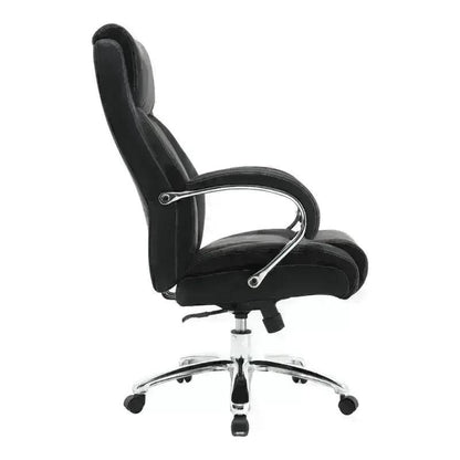 Black Leather High-Back Office Chair with Chrome Base featuring sleek design and comfort