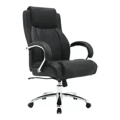 Black Leather High-Back Office Chair with Chrome Base and Armrests for executive comfort