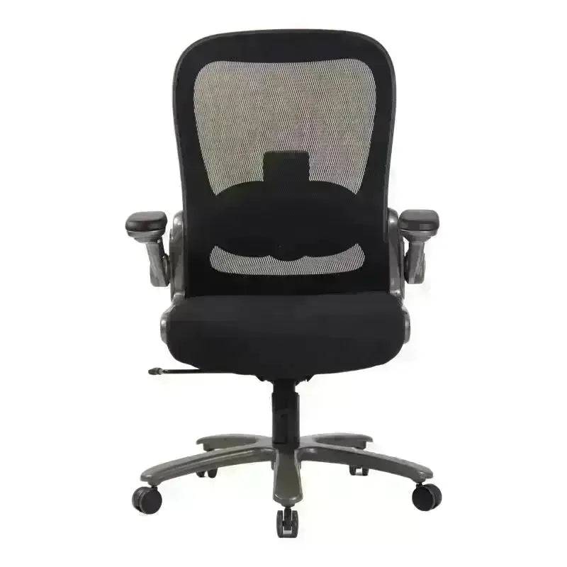 High-Back Office Chair with adjustable armrests and lumbar support in black mesh