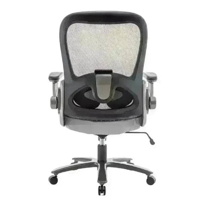 Black mesh high-back office chair with adjustable features and lumbar support