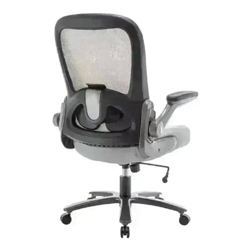 Black mesh high-back office chair with adjustable armrests and lumbar support