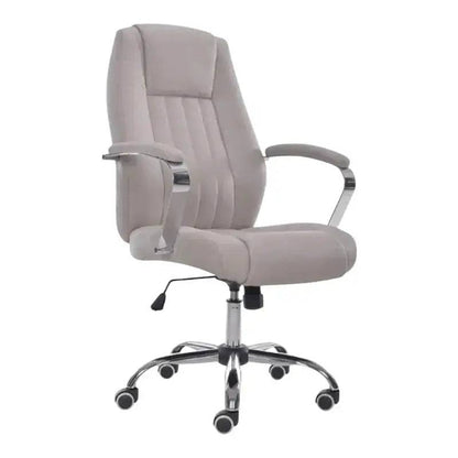 Gray upholstered office chair with chrome base, featuring Chantie High-Back Office Chair design