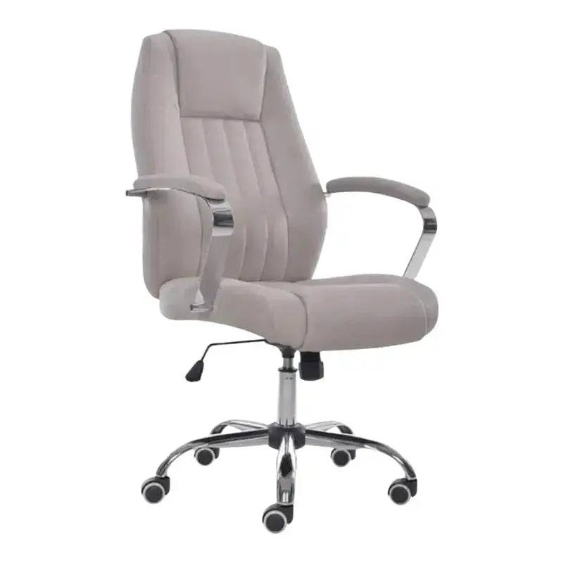 Gray upholstered office chair with chrome base, featuring Chantie High-Back Office Chair design