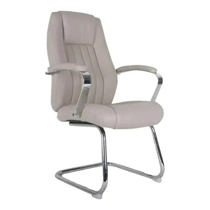 Gray leather office chair with chrome sleigh base and armrests for a stylish chantie visitor office