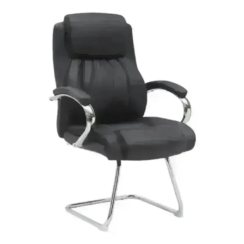 Black leather chrome executive visitor chair with cantilever base and armrests