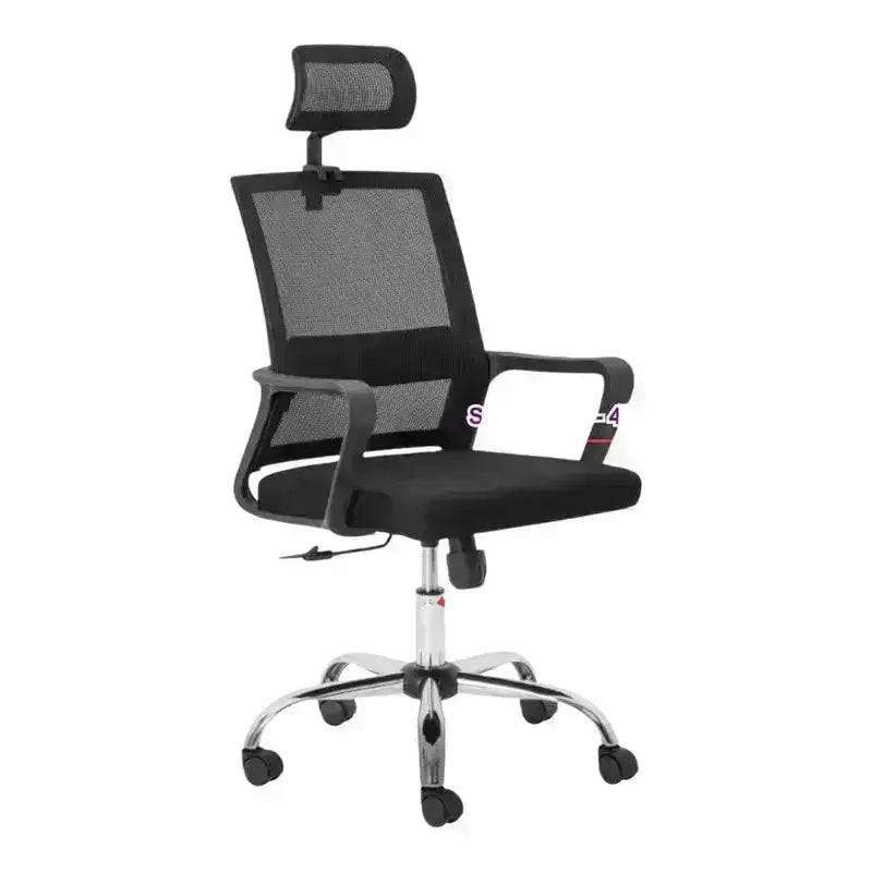 Stylish Black Fabric Cindy Chrome High-Back Office Chair with mesh design and armrests