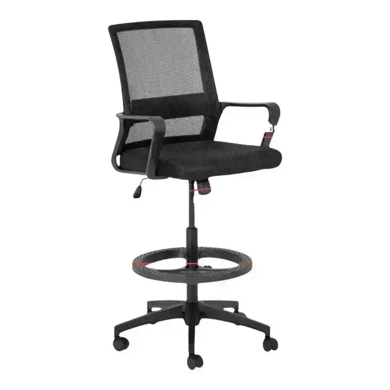 Black Mesh Swivel & Tilt Draughtsman Office Chair with Armrests and Foot Ring