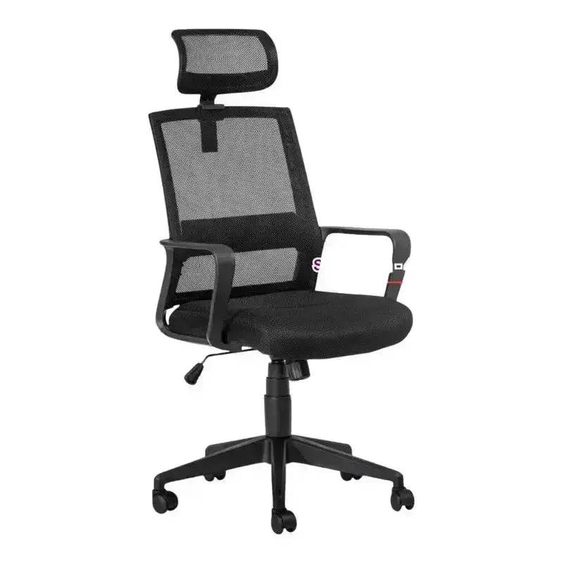 Cindy High-Back Office Chair in Black Mesh Fabric with Headrest and Armrests