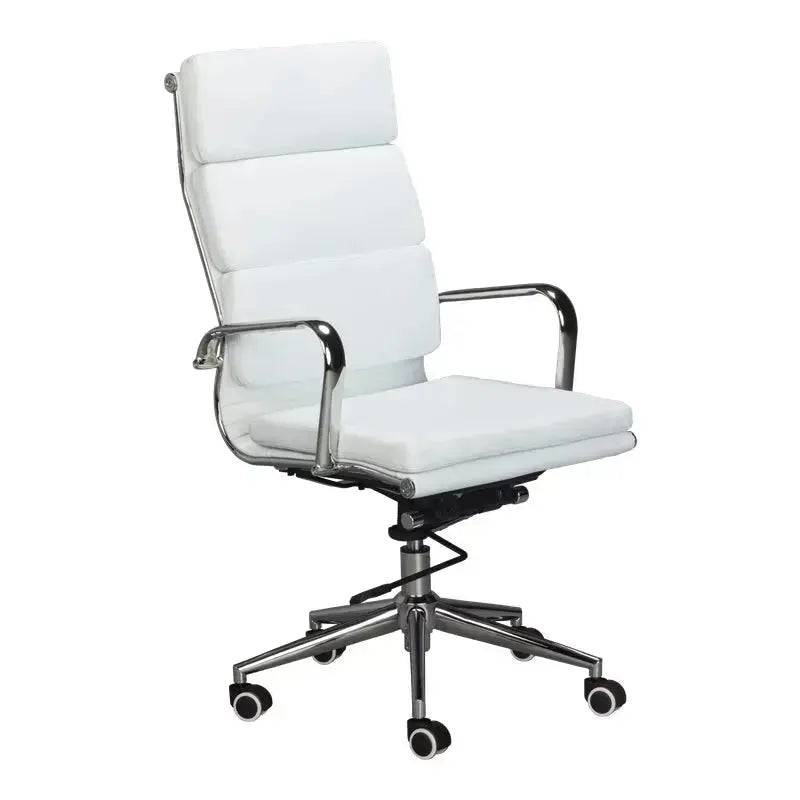 Modern white leather Eames Cushion High-Back Office Chair with chrome armrests