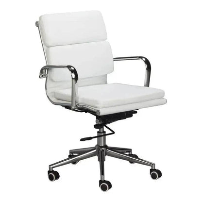 White leather office chair with chrome arms, perfect for Eames Cushion Medium-Back style