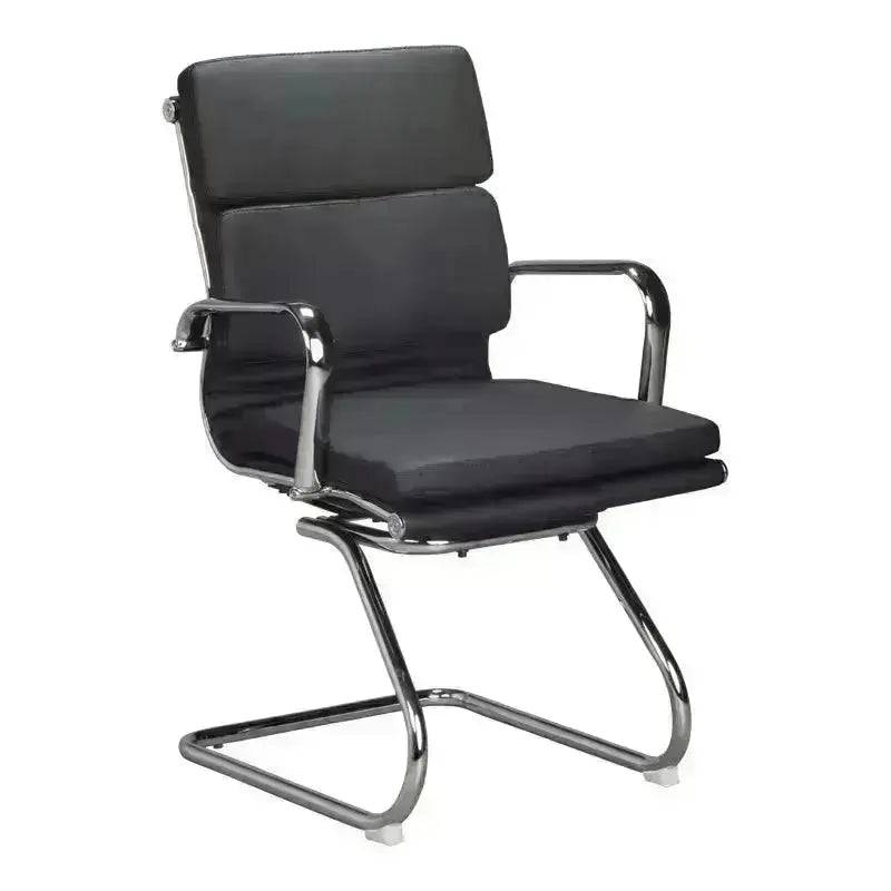 Black Leather Eames Cushion Visitor Office Chair with chrome cantilever base and armrests