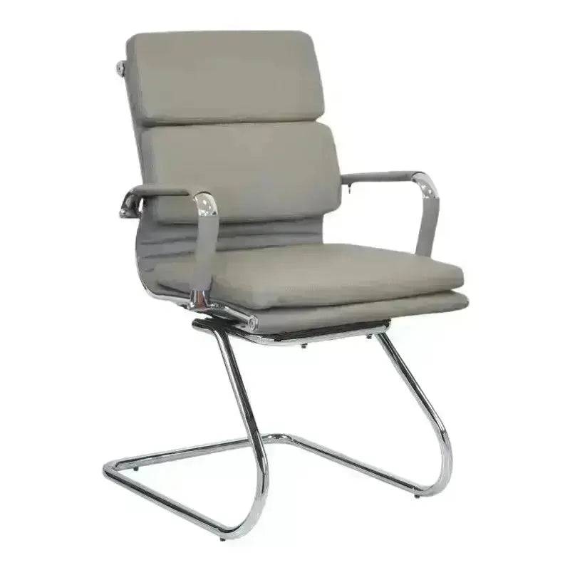 Modern Grey Office Chair with Chrome Base and Armrests in Classic Eames Cushion Style