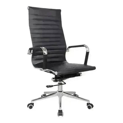 Modern black Eames High-Back Office Chair with chrome armrests and torsion tilt mechanism