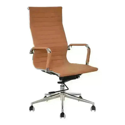 Modern brown leather Eames High-Back Office Chair with Torsion Tilt Mechanism on wheels