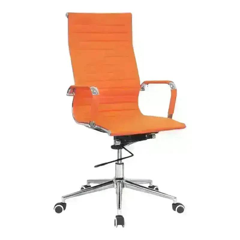 Modern orange Eames High-Back Office Chair with chrome base and torsion tilt mechanism