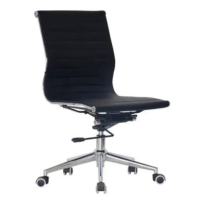 Modern Black Eames Medium-Back No-Arms Office Chair with Chrome Base and Wheels