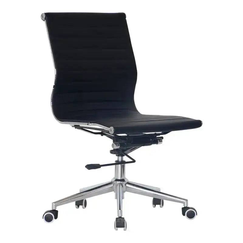 Modern Black Eames Medium-Back No-Arms Office Chair with Chrome Base and Wheels