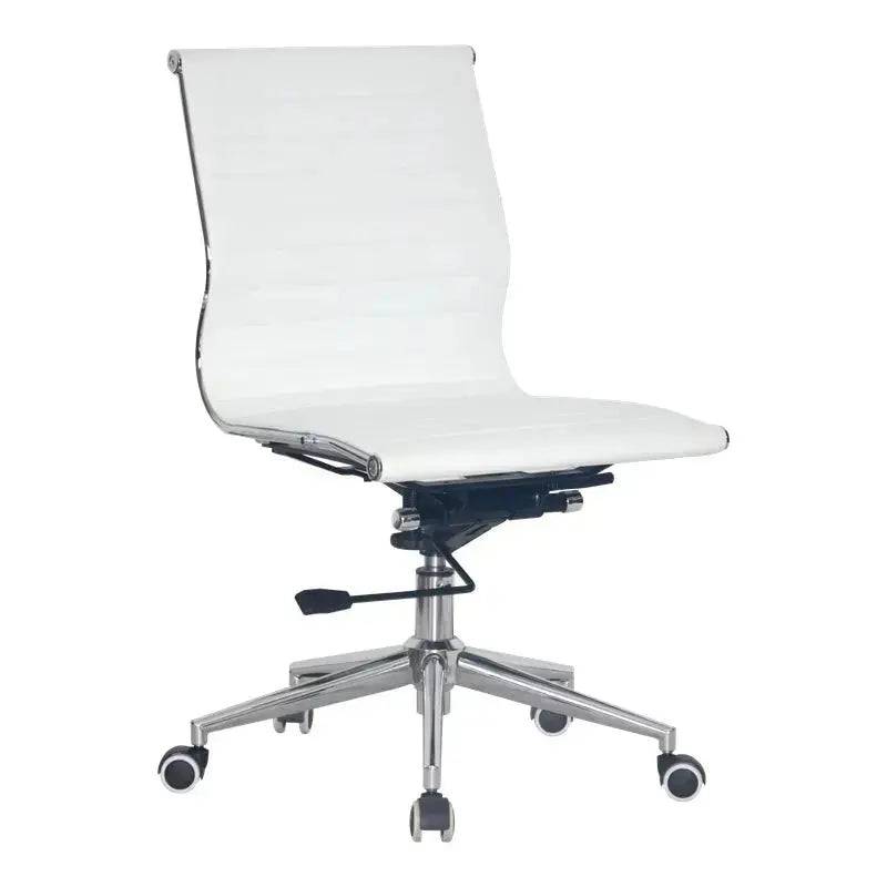 Modern White Armless Office Chair with Chrome Base for Eames Medium-Back No-Arms Design