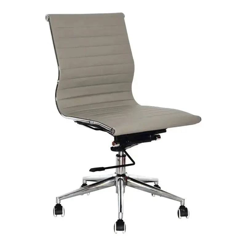 Modern gray Eames Medium-Back No-Arms Office Chair with ribbed upholstery and chrome base