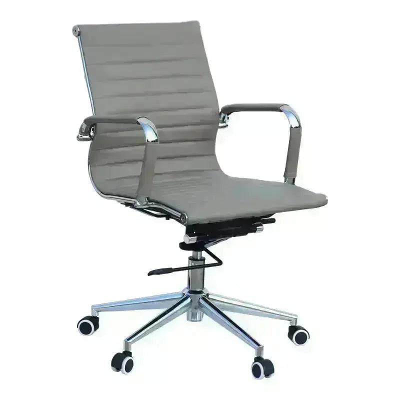 Modern grey Eames Medium-Back Office Chair with ribbed upholstery and chrome base