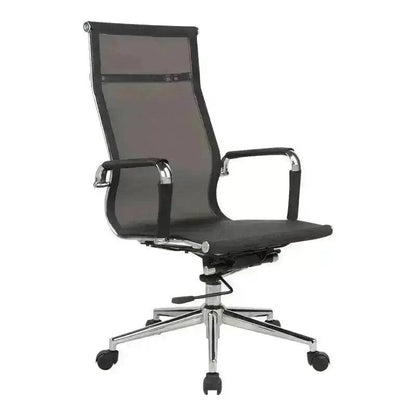 Modern Eames Netting High-Back Office Chair with Chrome Base and Armrests in Black Mesh