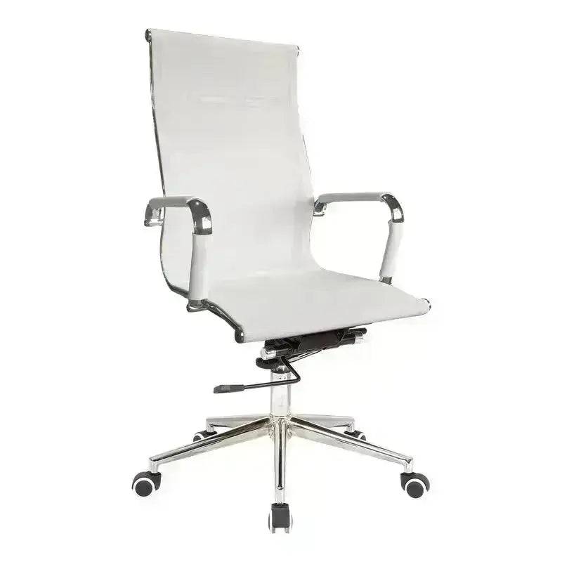 White leather Eames Netting High-Back Office Chair with chrome arms and base