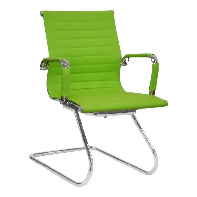 Lime green Eames Visitor Office Chair with chrome base and ribbed upholstery design