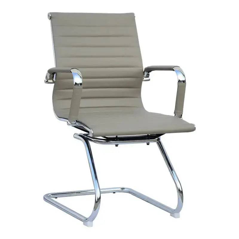 Modern Eames Visitor Office Chair with chrome base and ribbed upholstery in gray