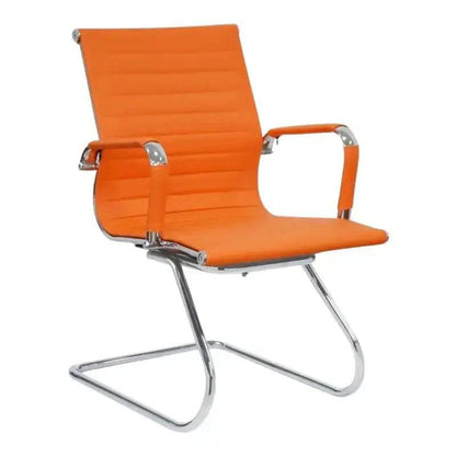 Modern Eames Visitor Office Chair with chrome base and ribbed upholstery in orange