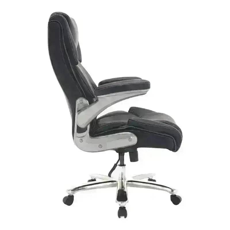 Black Leather High-Back Executive Office Chair with Chrome Base and Padded Armrests