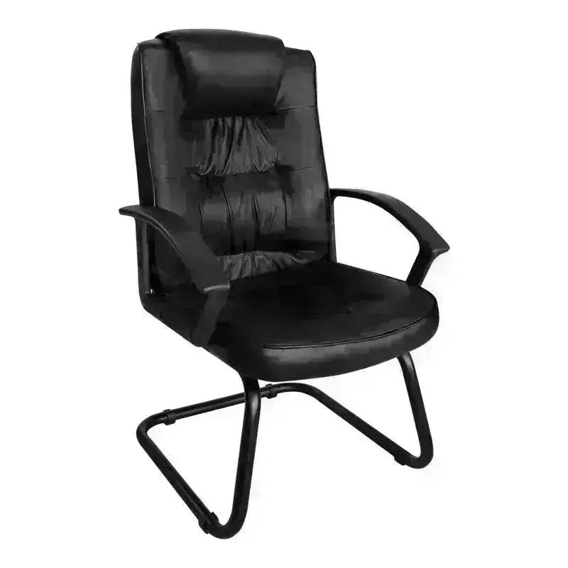 Black Leather Visitor Office Chair with Sleigh Base and Armrests for comfortable seating