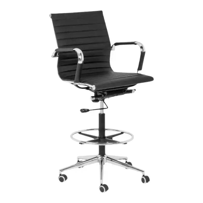 Modern Black Ribbed Draughtsman Office Chair with Chrome Base for stylish office seating