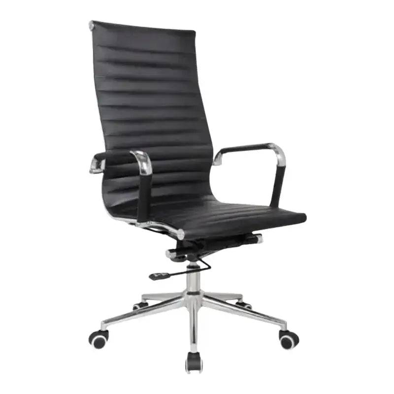 Black Ribbed High-Back Office Chair with Chrome Details, Eames Executive High-Back design