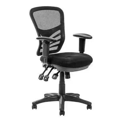 Black Mesh-Back Operators Chair with Adjustable Armrests for Comfortable Office Furniture