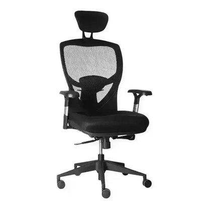 Black mesh-back Falcon High-Back Office Chair with adjustable headrest and seat slider