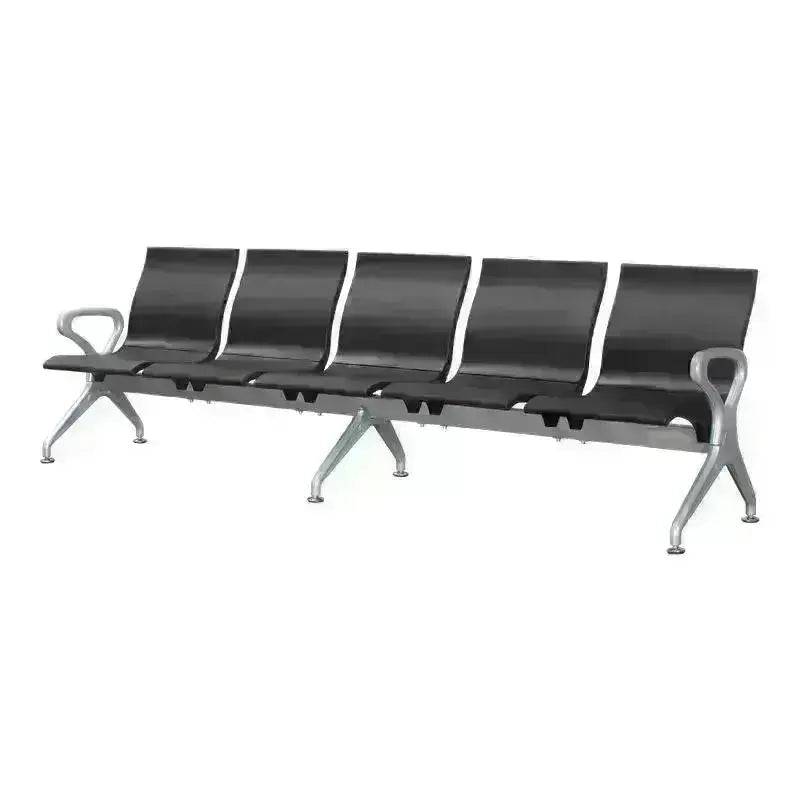 Five Seater Polyurethane Public Seating Bench with black seats and metal frame