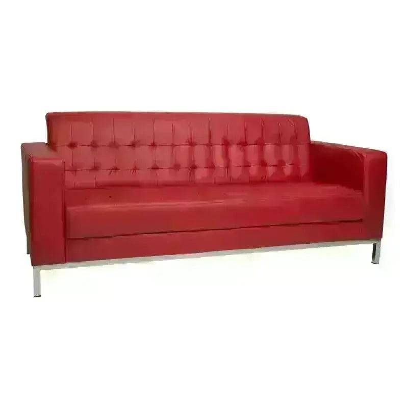 Florence Lounge Couch in red leather with tufted back and metal legs for modern decor