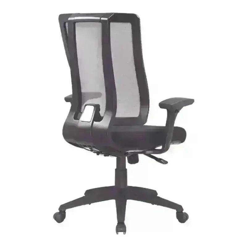 High-Back Office Chair with adjustable armrests and wheels in black mesh design