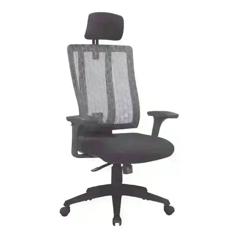 Black High-Back Office Chair with height adjustable headrest and synchro mechanism