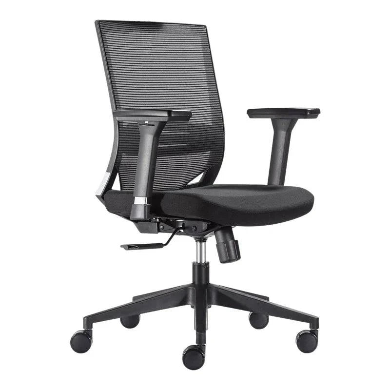 Black mesh Galaxy G7 medium-back office chair with adjustable armrests and wheels