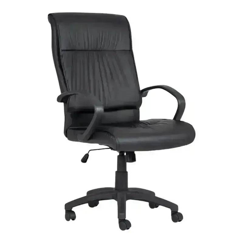 Black bonded leather ergonomic design goose high-back office chair with swivel & tilt mechanism